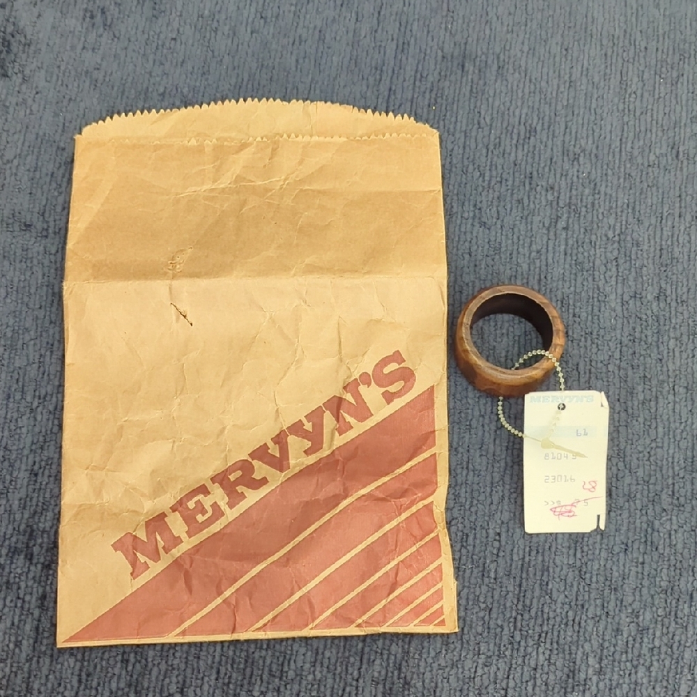 Wooden Napkin Ring With Tag with Original Mervyn's Bag
